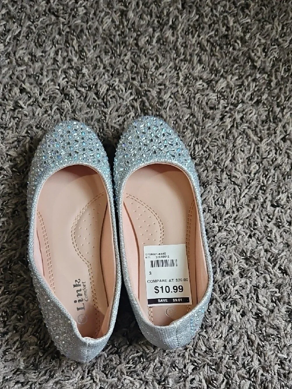 Girls Sparkle Rhinestone Ballet Flats - Silver
